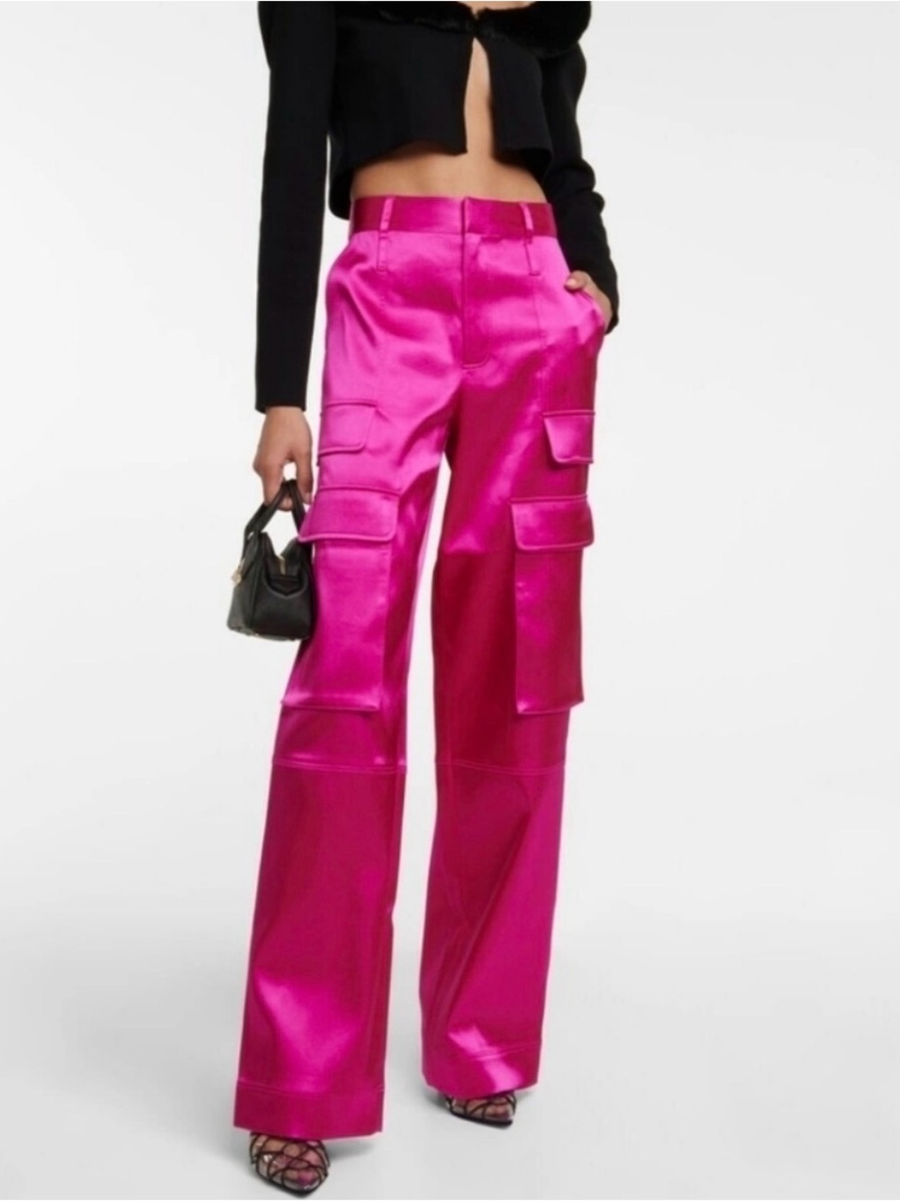 FRAME Relax Straight Cargo Satin Pants - Magenta
